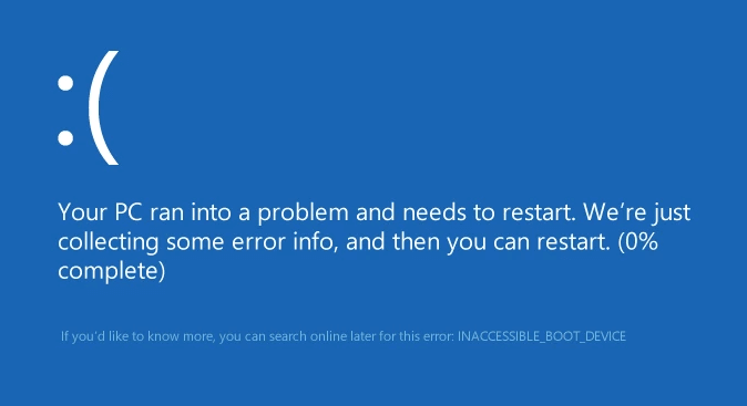 inaccessible boot device windows 10