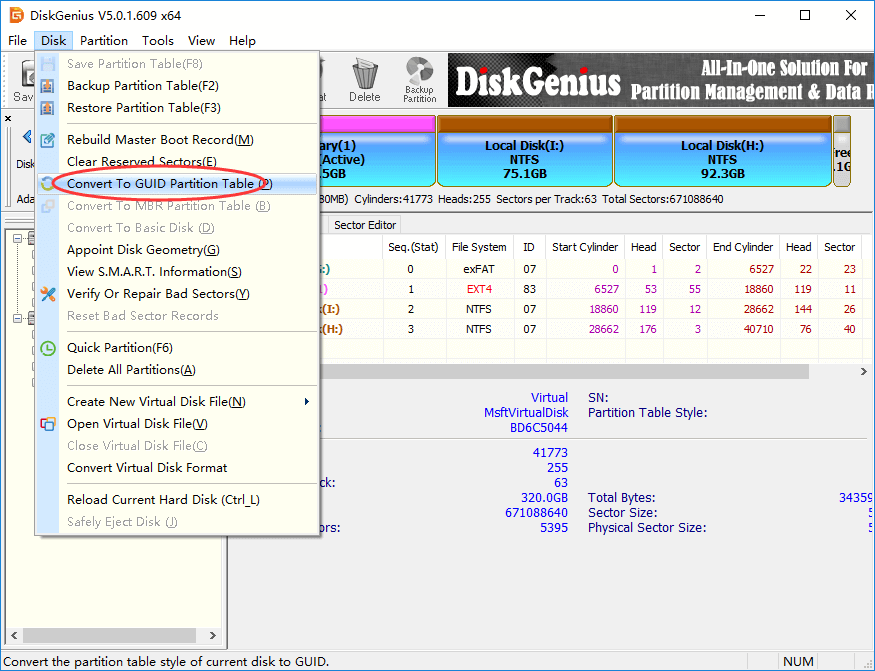 The selected disk has an MBR partition table