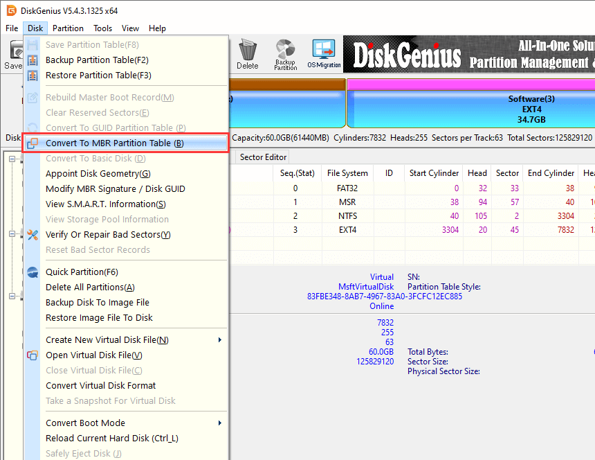 The Selected Disk is of the GPT Partition Style